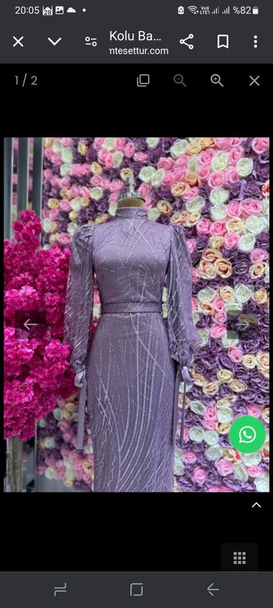 Uzun Kollu Yüksek Yakalı İşlemeli Abiye Elbise - Görsel 2