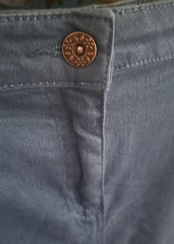 Petrol mavisi Düğmeli Kadın Kot Pantolon - Görsel 2