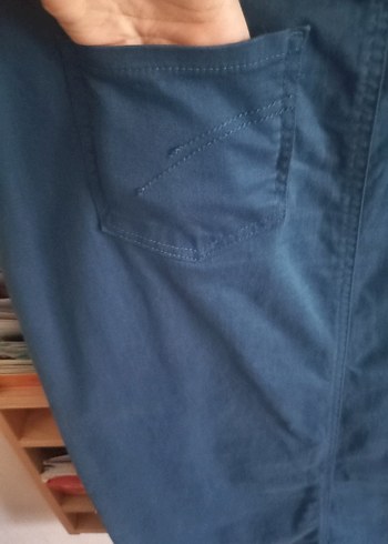 Petrol mavisi Düğmeli Kadın Kot Pantolon - Görsel 4