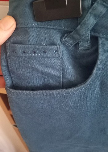 Petrol mavisi Düğmeli Kadın Kot Pantolon - Görsel 3