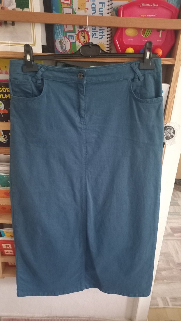 Petrol mavisi Düğmeli Kadın Kot Pantolon - Görsel 5