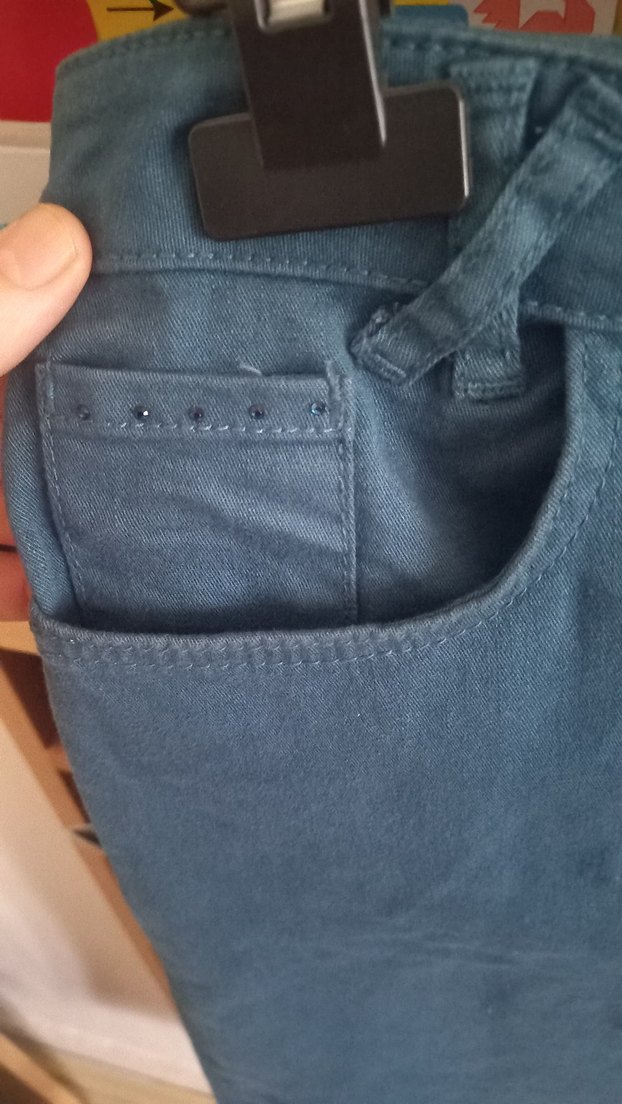 Petrol mavisi Düğmeli Kadın Kot Pantolon - Görsel 3