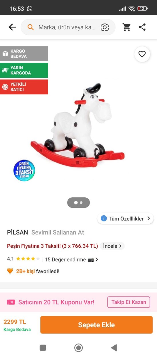 Renkli Beyaz Atlı Sallanan Oyuncak - Görsel 3