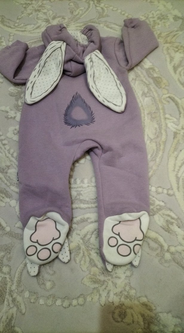 Kapüşonlu Mor Bebek Tulumu - Görsel 2
