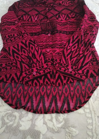 Bohem Desenli Fuşya bordo siyah Uzun Çocuk Gömlek - Görsel 4