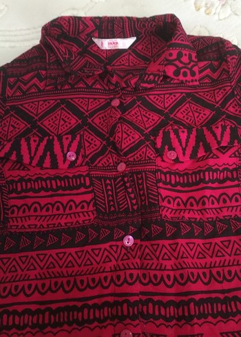 Bohem Desenli Fuşya bordo siyah Uzun Çocuk Gömlek - Görsel 2