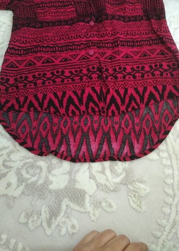 Bohem Desenli Fuşya bordo siyah Uzun Çocuk Gömlek - Görsel 3