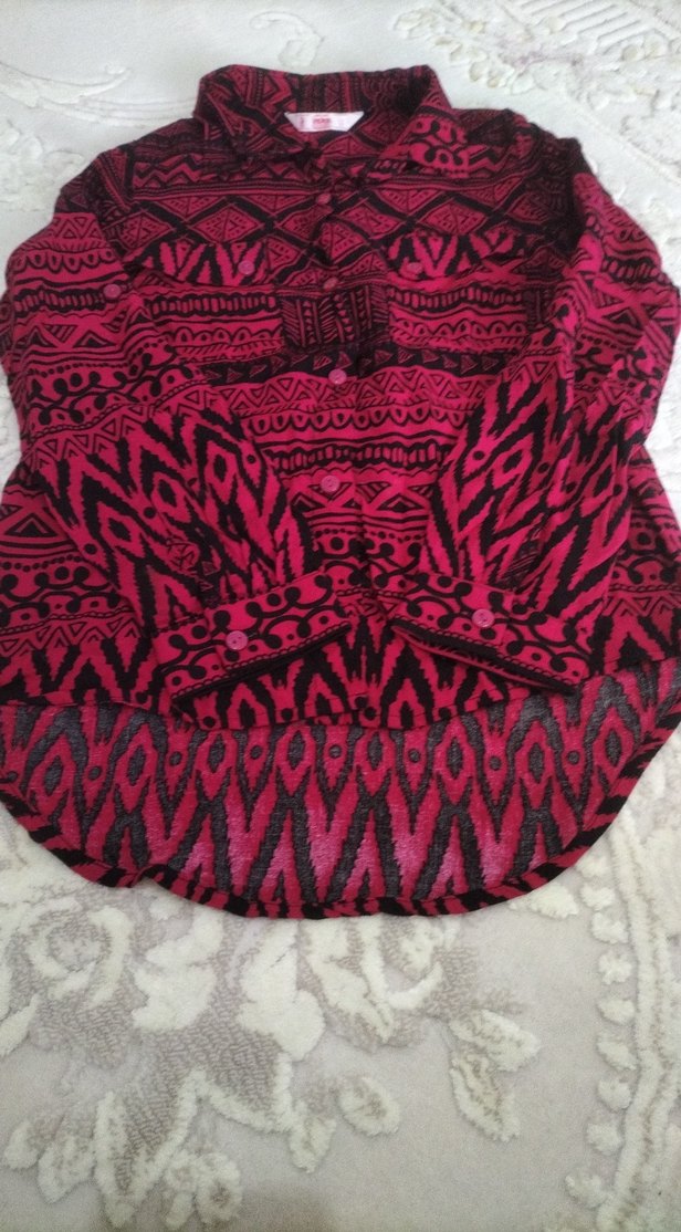 Bohem Desenli Fuşya bordo siyah Uzun Çocuk Gömlek - Görsel 4