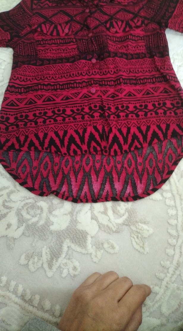 Bohem Desenli Fuşya bordo siyah Uzun Çocuk Gömlek - Görsel 3