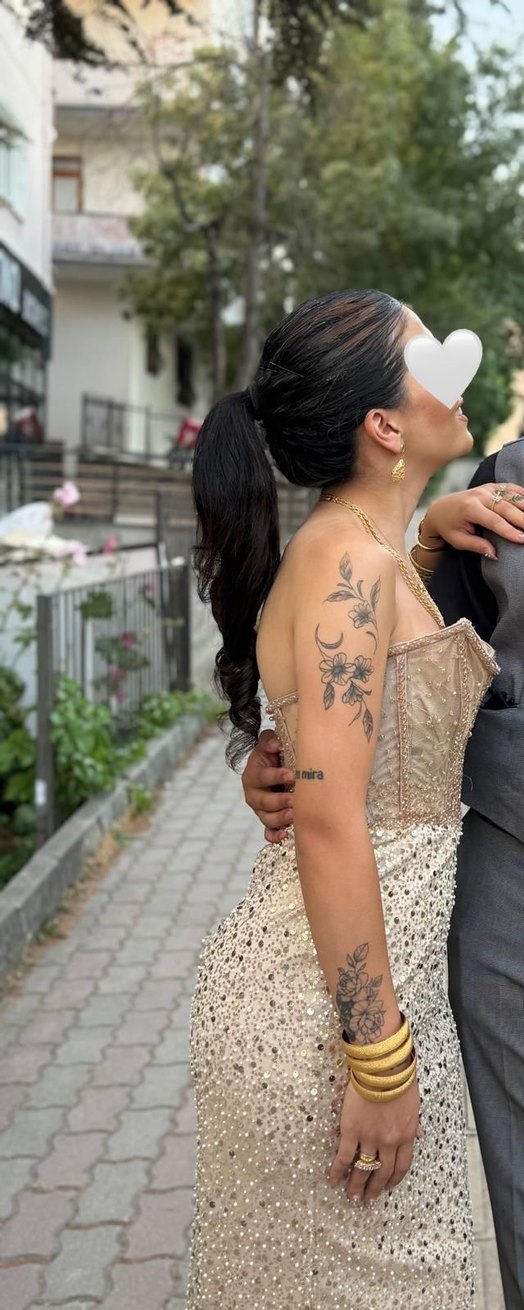 Straplez,taşlı ve pullu abiye - Görsel 2