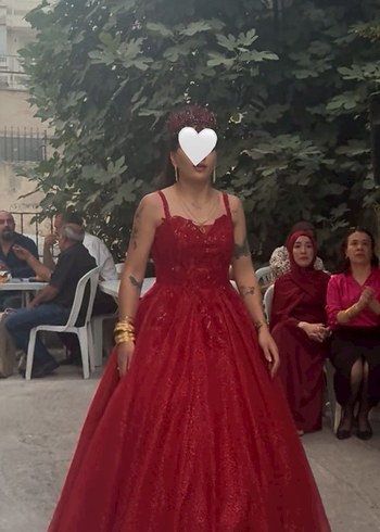 Kırmızı Parlak V Yaka Strappy Midi Gelinlik - Görsel 3