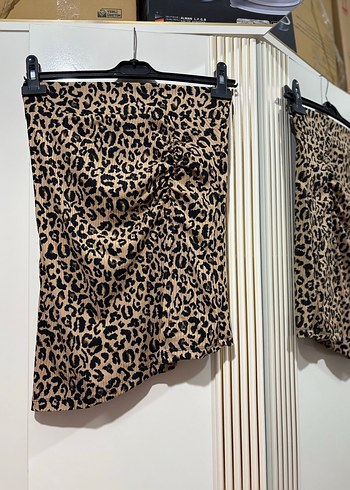 Leopar Desenli Kısa Mini Etek