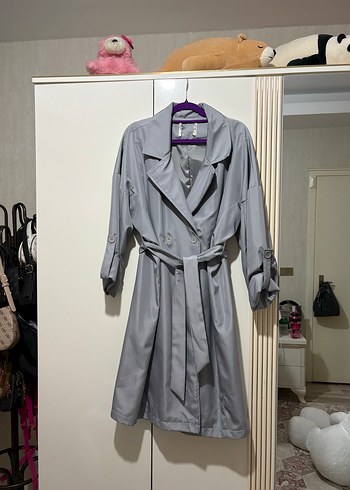 Gri Midi Salaş Kadın Trençkot - Görsel 2