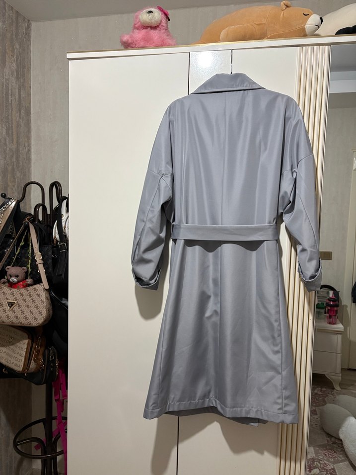 Gri Midi Salaş Kadın Trençkot - Görsel 3