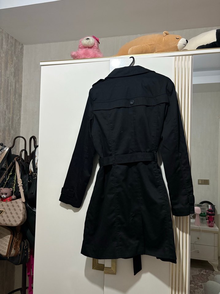 Siyah Kemerli Midi Trençkot - Görsel 3