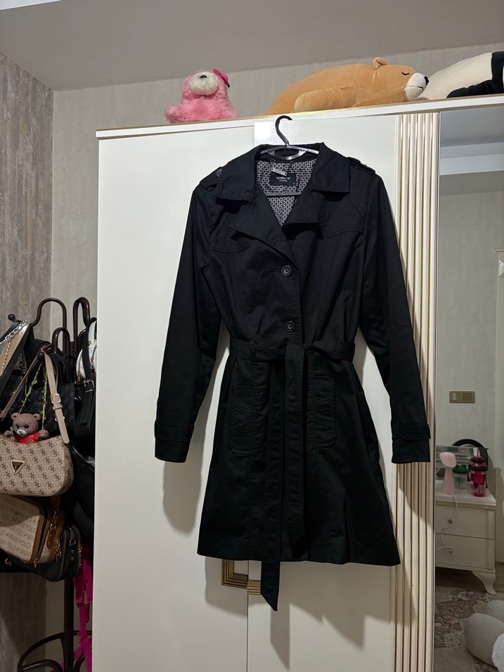 Siyah Kemerli Midi Trençkot - Görsel 2