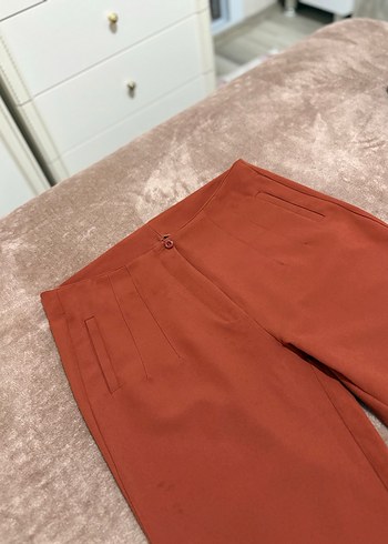 Kadın Parlak Kahverengi Midi Kumaş Pantolon - Görsel 2