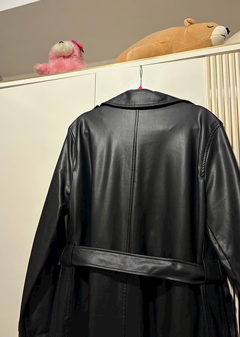 Kadın Siyah Deri Uzun Trençkot - Görsel 6