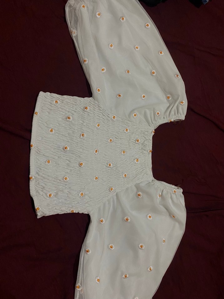 Nakışlı Beyaz Mini Bluz - Görsel 2