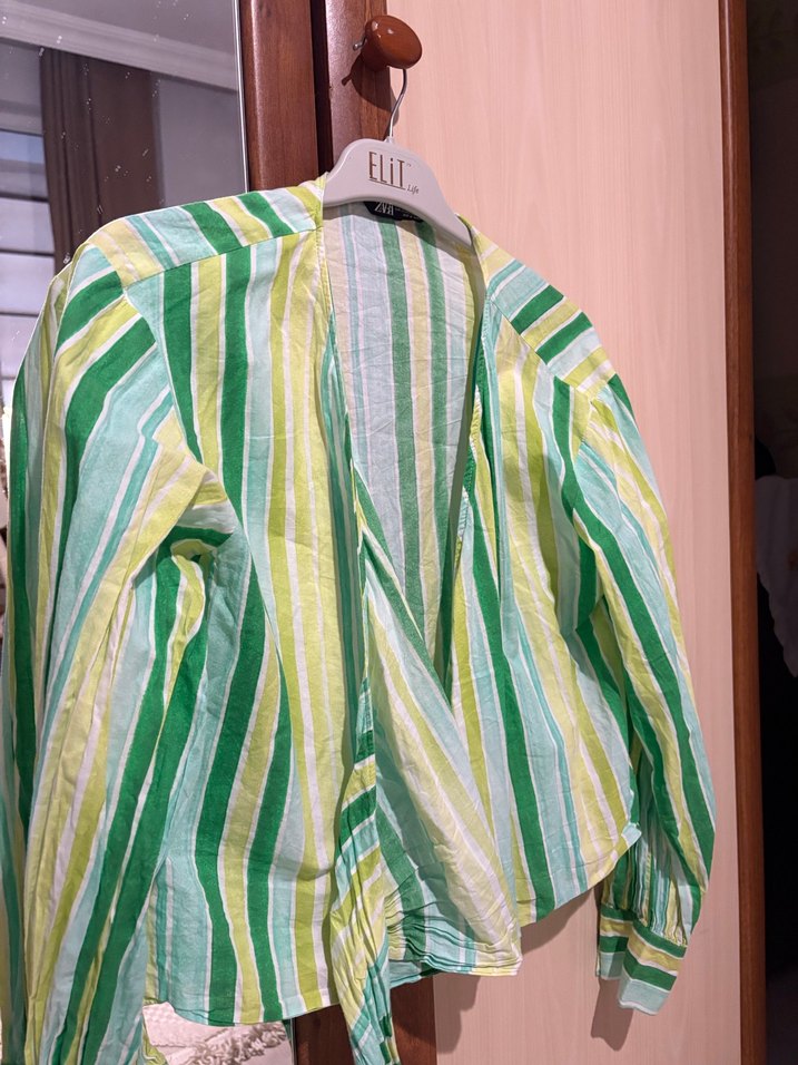 Zara  Yeşil Çizgili Gömlek - Görsel 2