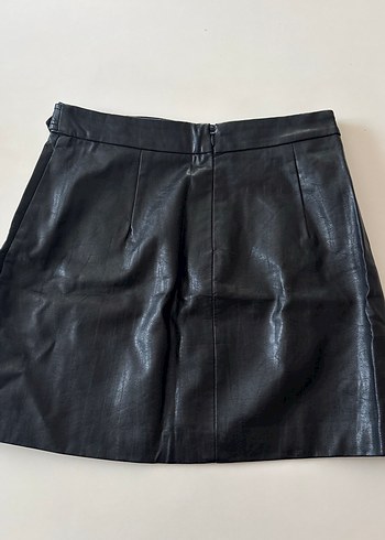 Bershka Kemerli Siyah Deri Midi Mini Etek