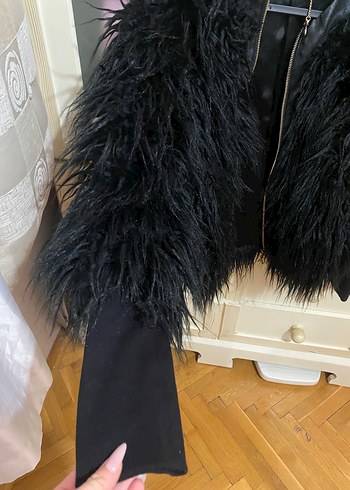 Siyah Kürk Detaylı Deri Kadın Ceket - Görsel 2