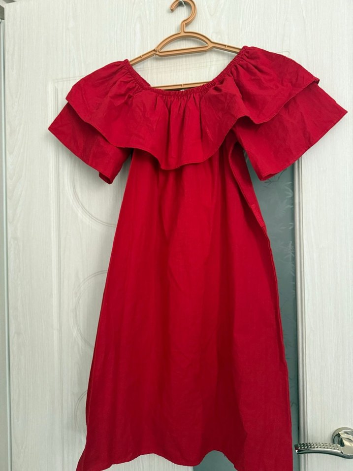 Düğmeli Nakışlı Kırmızı Hamile Midi Etek - Görsel 2