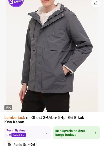 Erkek Gri Kapüşonlu Rüzgarlık Mont Lumberjack - Görsel 6