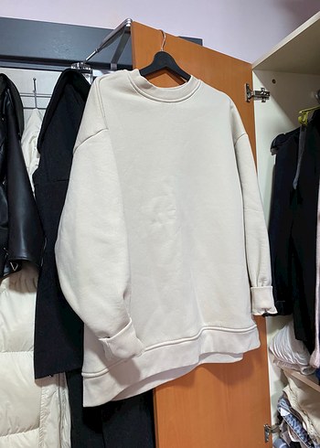 LC Waikiki Ekru Oversize Bisiklet Yaka Sweatshirt