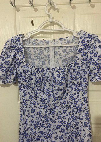 Mavi Baskılı V Yaka Midi Elbise - Görsel 3