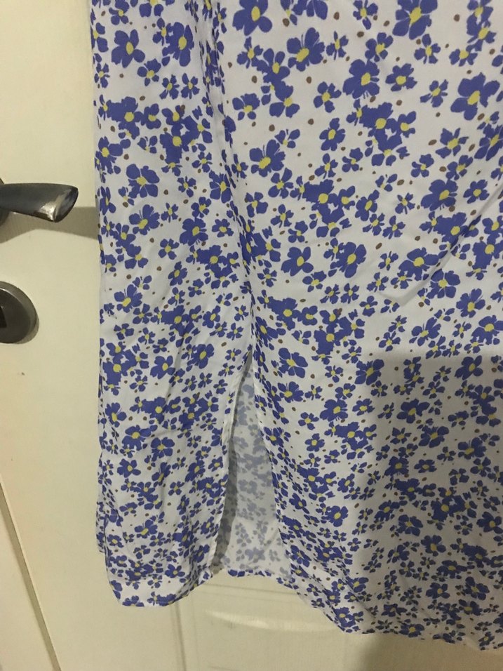 Mavi Baskılı V Yaka Midi Elbise - Görsel 4