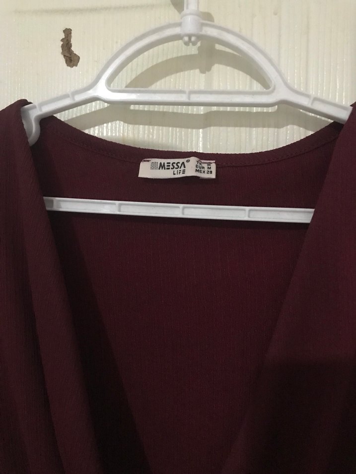 Bordo Midi V Yaka Salaş Kadın Elbise - Görsel 4