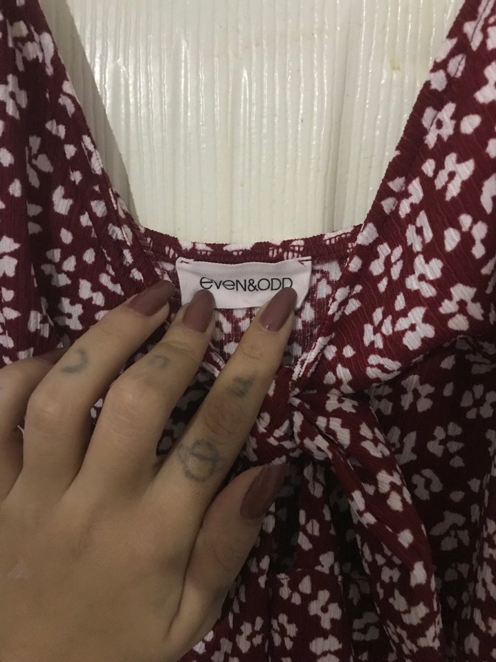 Bordo V Yaka İnce Askılı Midi Elbise - Görsel 3