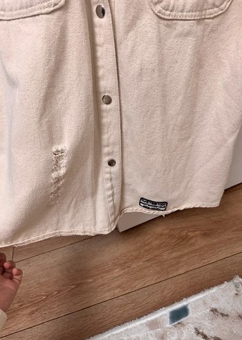 Düğmeli Beyaz Pamuklu Salaş Kadın Ceket - Görsel 3