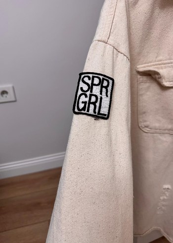 Düğmeli Beyaz Pamuklu Salaş Kadın Ceket - Görsel 4