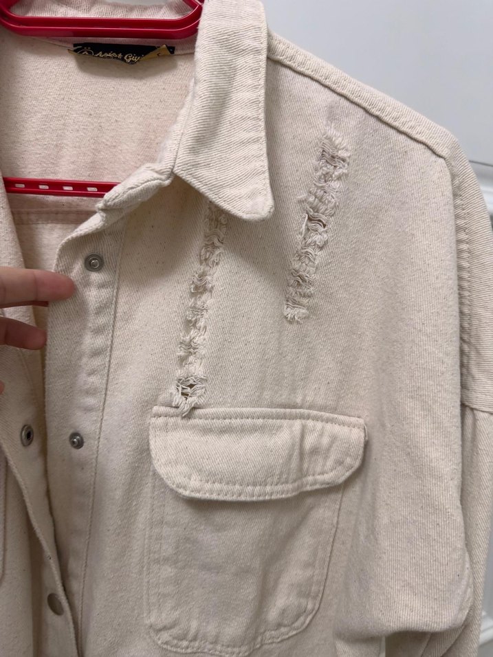 Düğmeli Beyaz Pamuklu Salaş Kadın Ceket - Görsel 2