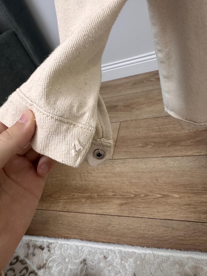 Düğmeli Beyaz Pamuklu Salaş Kadın Ceket - Görsel 5