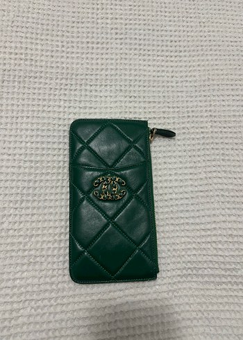 Chanel Koyu Yesil Deri Kapitone Uzun Cuzdan
