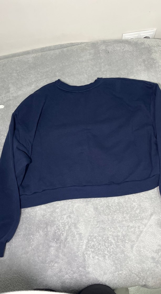 Lacivert Denim Uzun Kollu crop Sweatshirt - Görsel 3