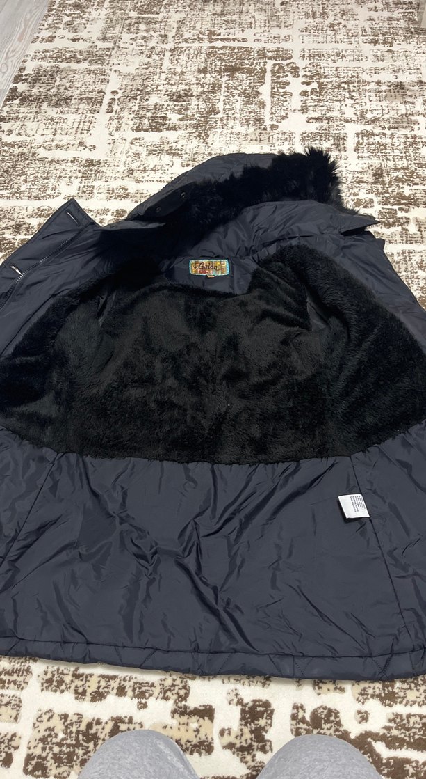 Siyah Uzun Kadın Kış Montu, Kürklü - Görsel 3