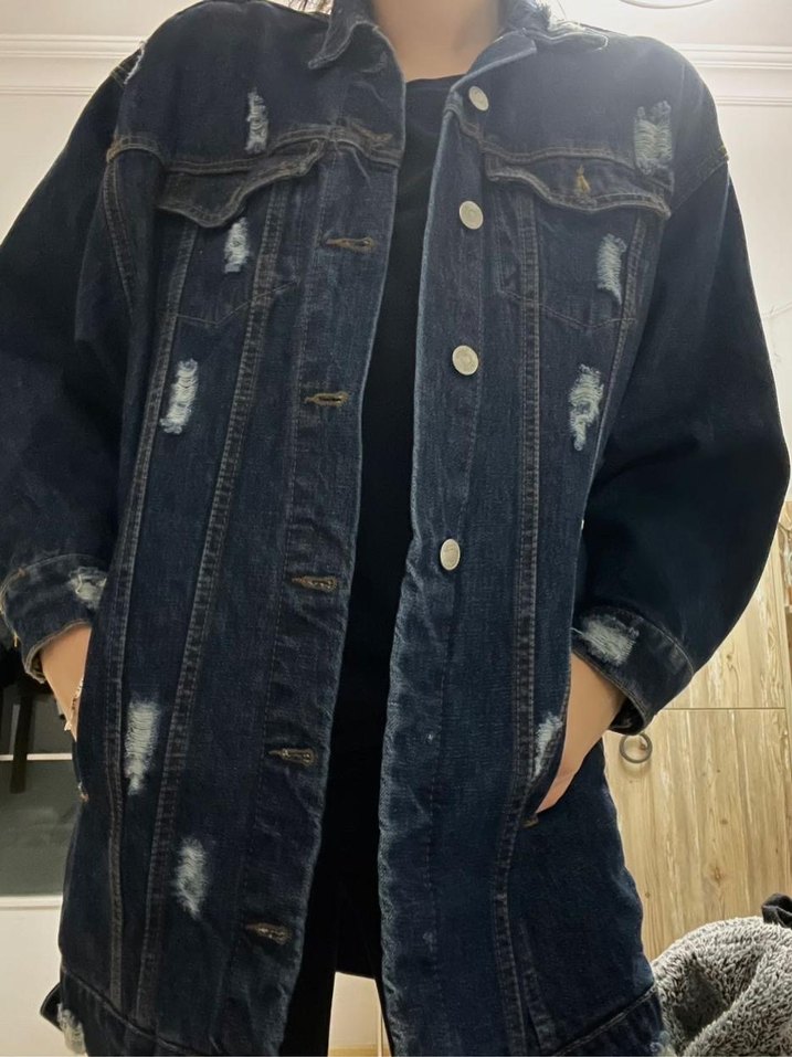 Düğmeli, Salaş Kesim Kadın Kot Ceket - Görsel 3