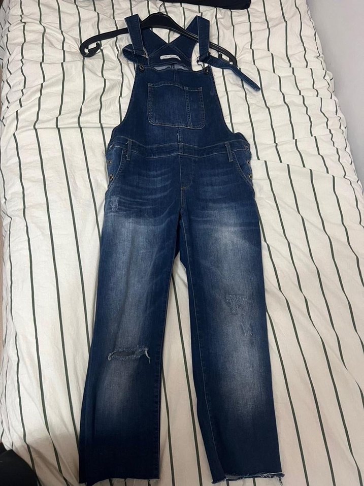 Koyu Lacivert Denim Kadın Uzun Tulum - Görsel 2