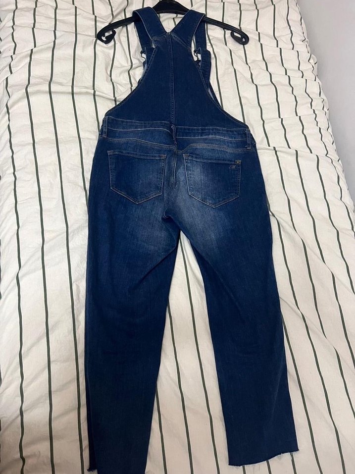 Koyu Lacivert Denim Kadın Uzun Tulum - Görsel 3
