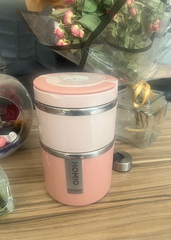 Homio Pembe 2 Katlı Paslanmaz Çelik Yemek Taşıma Kabı 930ml - Görsel 2