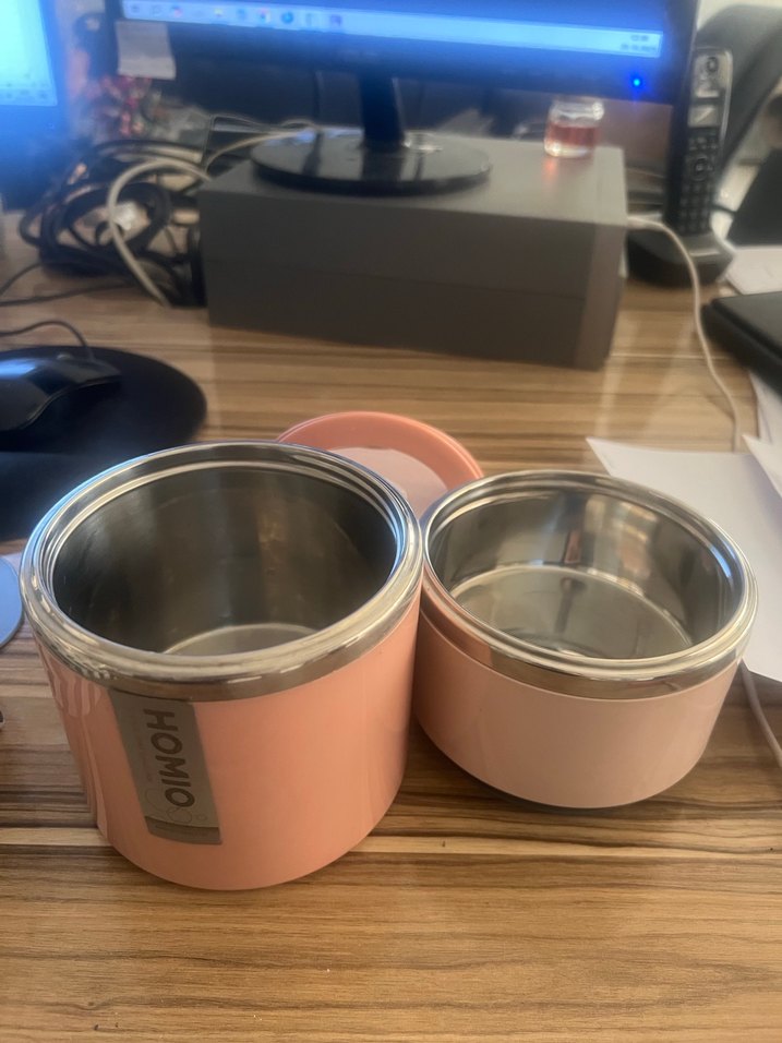 Homio Pembe 2 Katlı Paslanmaz Çelik Yemek Taşıma Kabı 930ml - Görsel 4