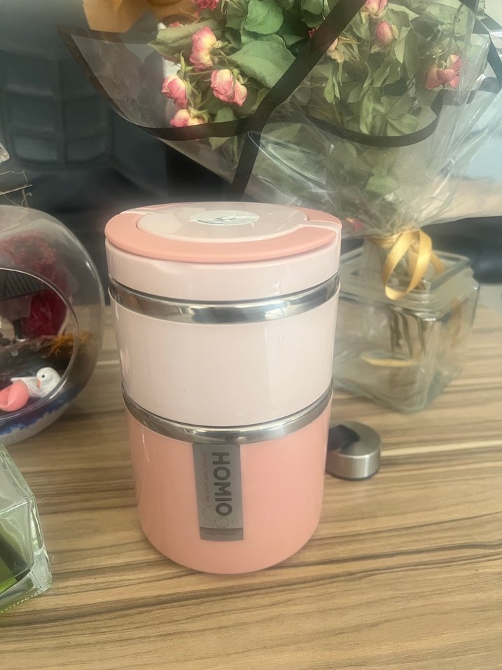 Homio Pembe 2 Katlı Paslanmaz Çelik Yemek Taşıma Kabı 930ml - Görsel 2