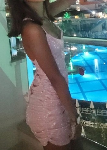 Pembe Simli V Yaka Midi Abiye Elbise s beden