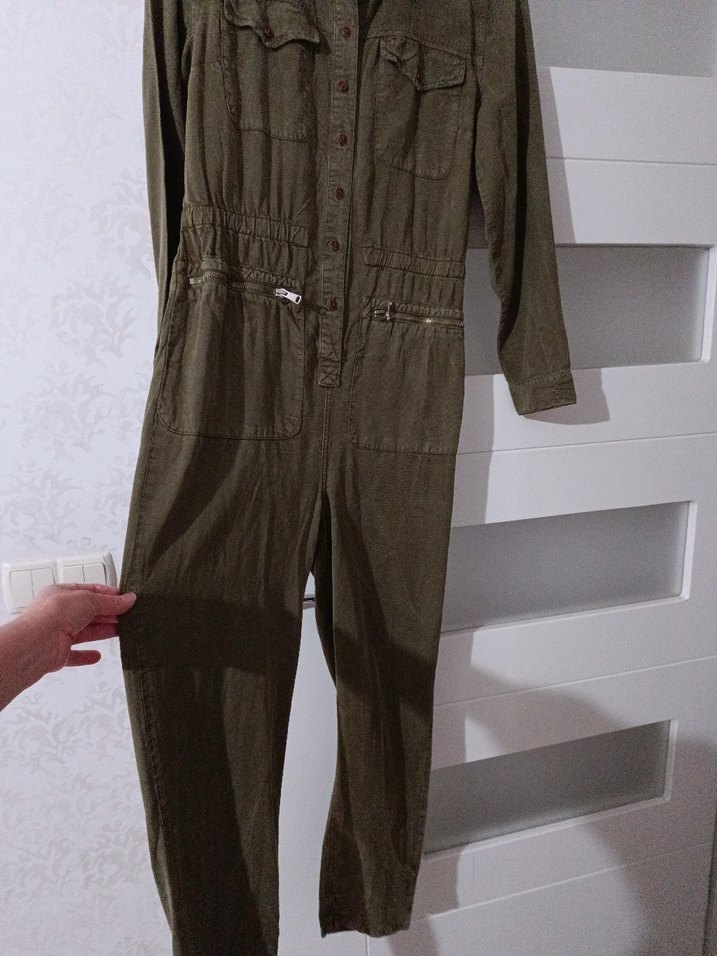 Kadın Kemerli Uzun Keten Tulum - Görsel 4