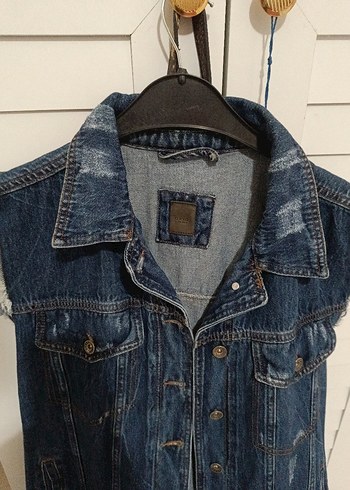 universal Beden Düğmeli Mavi Denim Kadın Yelek