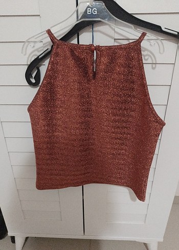 Parlak bakır rengi Kısa Örme Kadın Atlet - Görsel 2